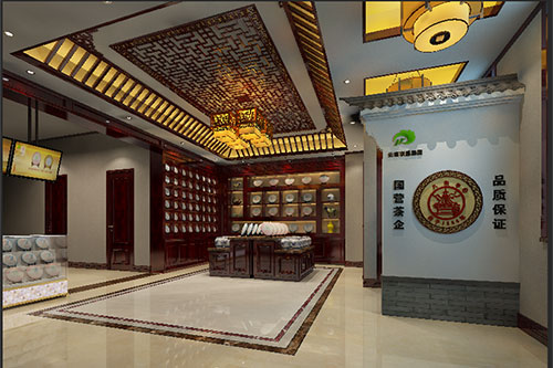 延边朝鲜族古朴典雅的中式茶叶店大堂设计效果图